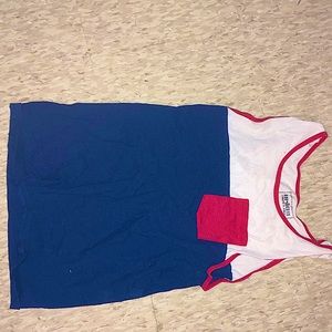 Red white and blue tank top with pocket sleeve